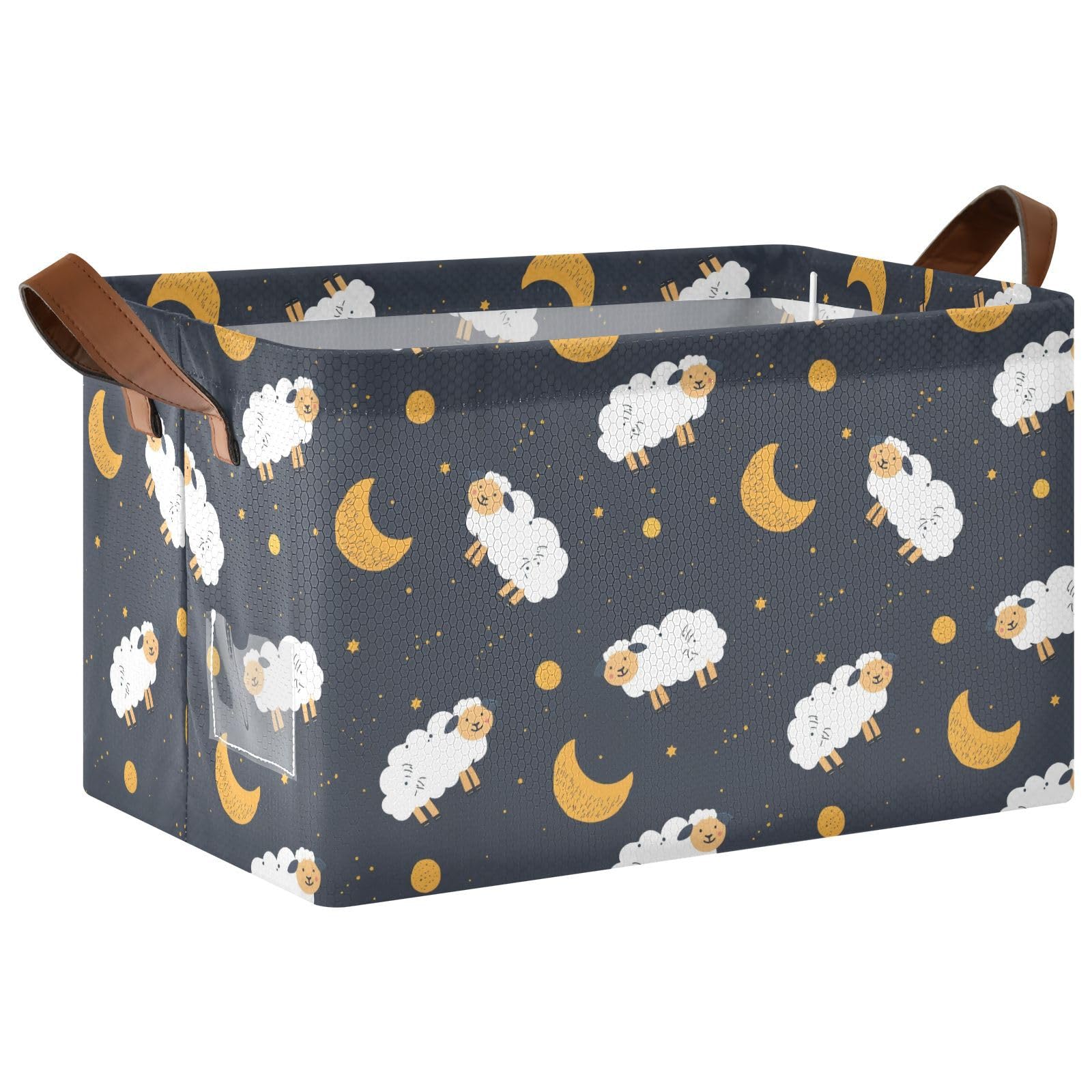 KLL Kreskówka owca księżyc czarne kosze do przechowywania tkaniny kosze z uchwytami kostki do przechowywania tkaniny do organizacji 2 szt. cajas de almacenamiento para closet