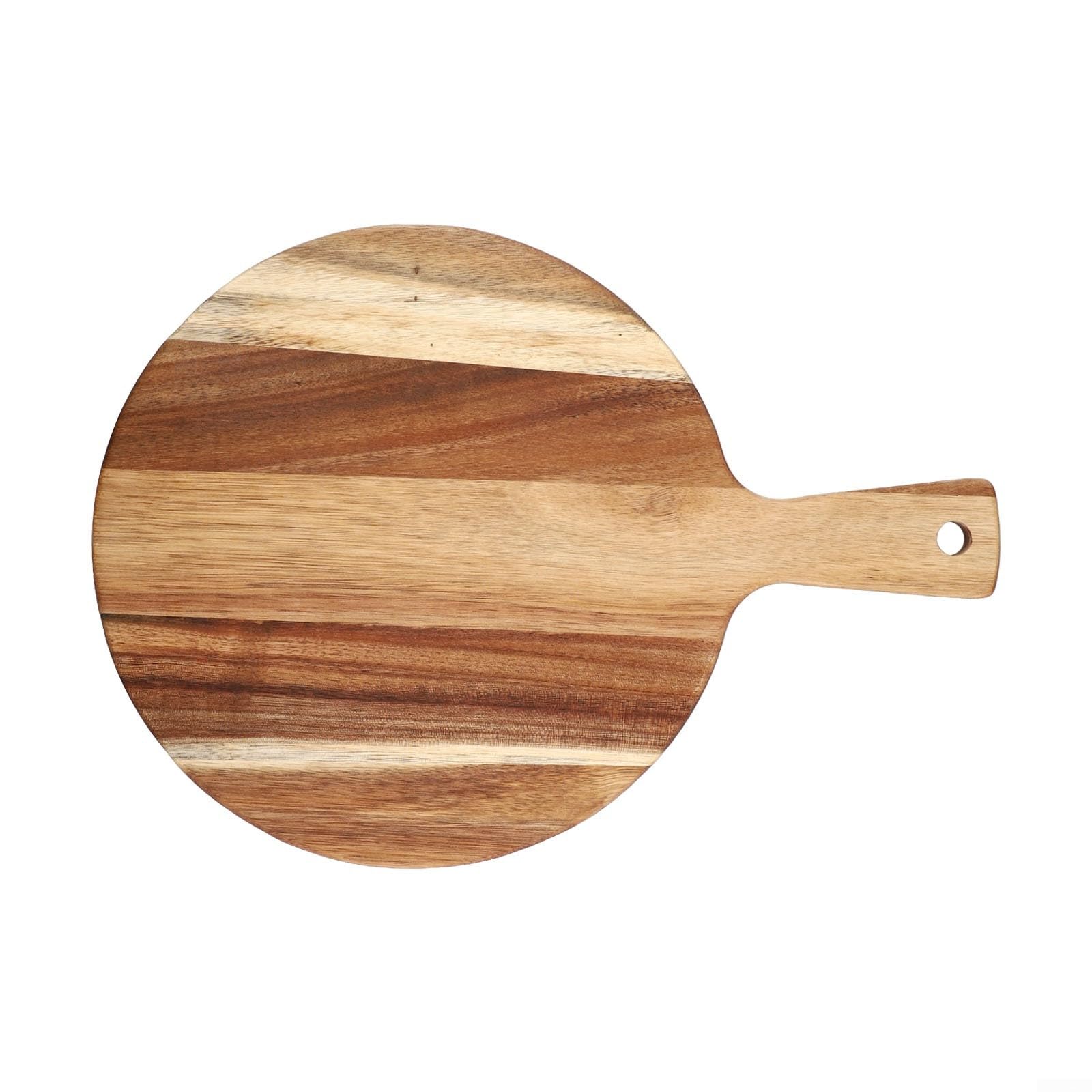 Naturalna deska do krojenia z drewna akacjowego i talerz do pizzy, 40 cm, okrągła konstrukcja, gładka polerowana krawędź, do kuchni, serwowania, wędlin, trwałe i eleganckie przybory kuchenne