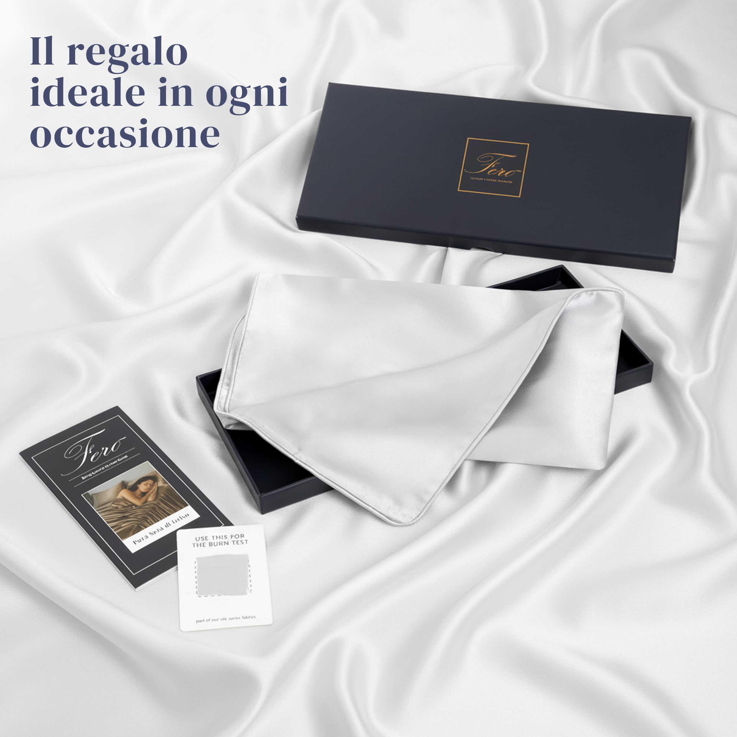 Ferò Federa Seta Cuscino 50x80 cm, 100% Naturale Silk di Gelso, 22 Momme Grado 6A, Certificata OEKO-TEX, Federa di Lusso Ipoallergenica per Capelli e Pelle, Perfetta Idea Regalo, Argento