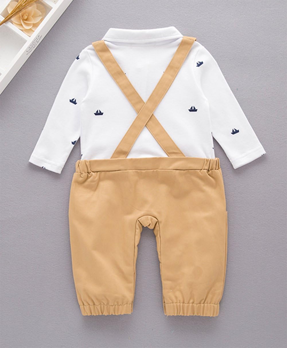 stylesilove Newborn Infant Toddler Sailor Boat Print Faux Suspender Formal Wear Baby Boy Romper