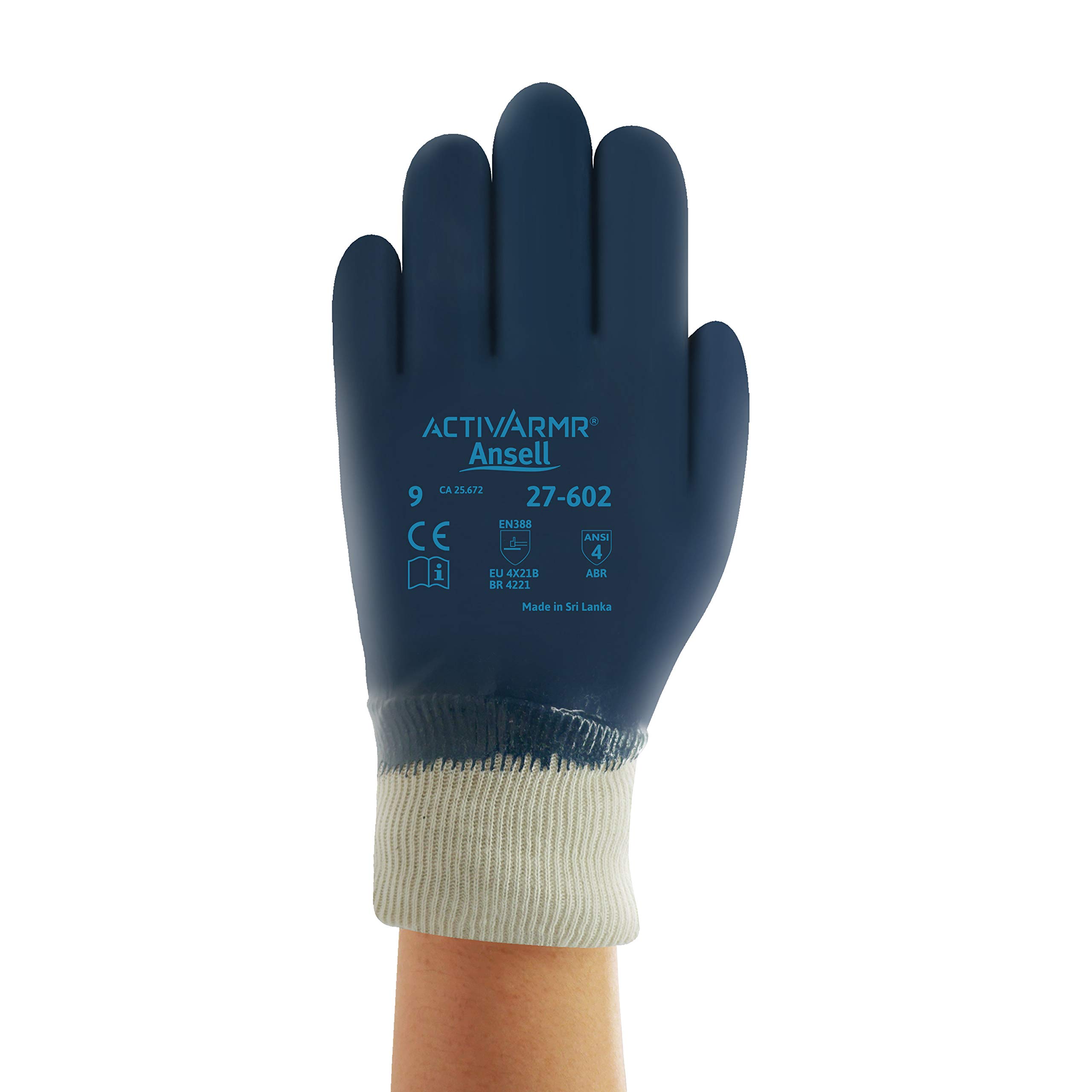 Ansell ActivArmr 27-602 Guantes de Trabajo Pesados, Revestimiento de Nitrilo Antideslizante y Impermeable, Resistencia al Corte y a la Abrasión, Seguridad Industrial, Azul, Talla XL (12 Pares)