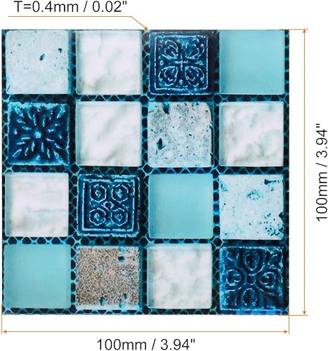Miniatura 2 de uxcell Azulejos autoadhesivos para despegar y pegar, 10 hojas de 3.94 x 3.94 pulgadas, impermeables, tamaño pequeño, azulejos autoadhesivos, papel