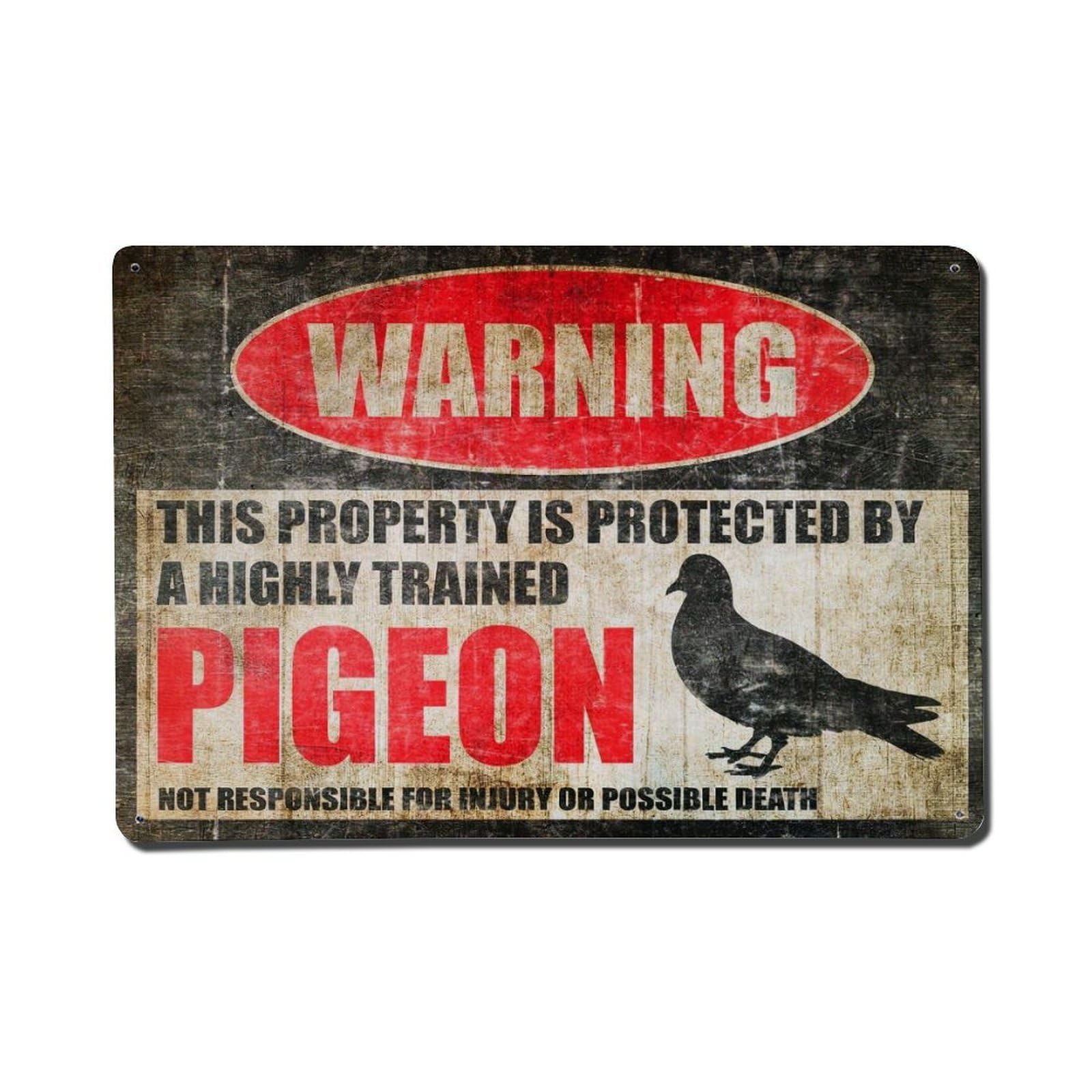 Warning Sign Pigeon Protection Humor Vintage Tin Sign Retro Metal Wall Decor Metal Poster, Home Bar Garage Farmhouse Cafe Wall Art Decoration 8x12Inches