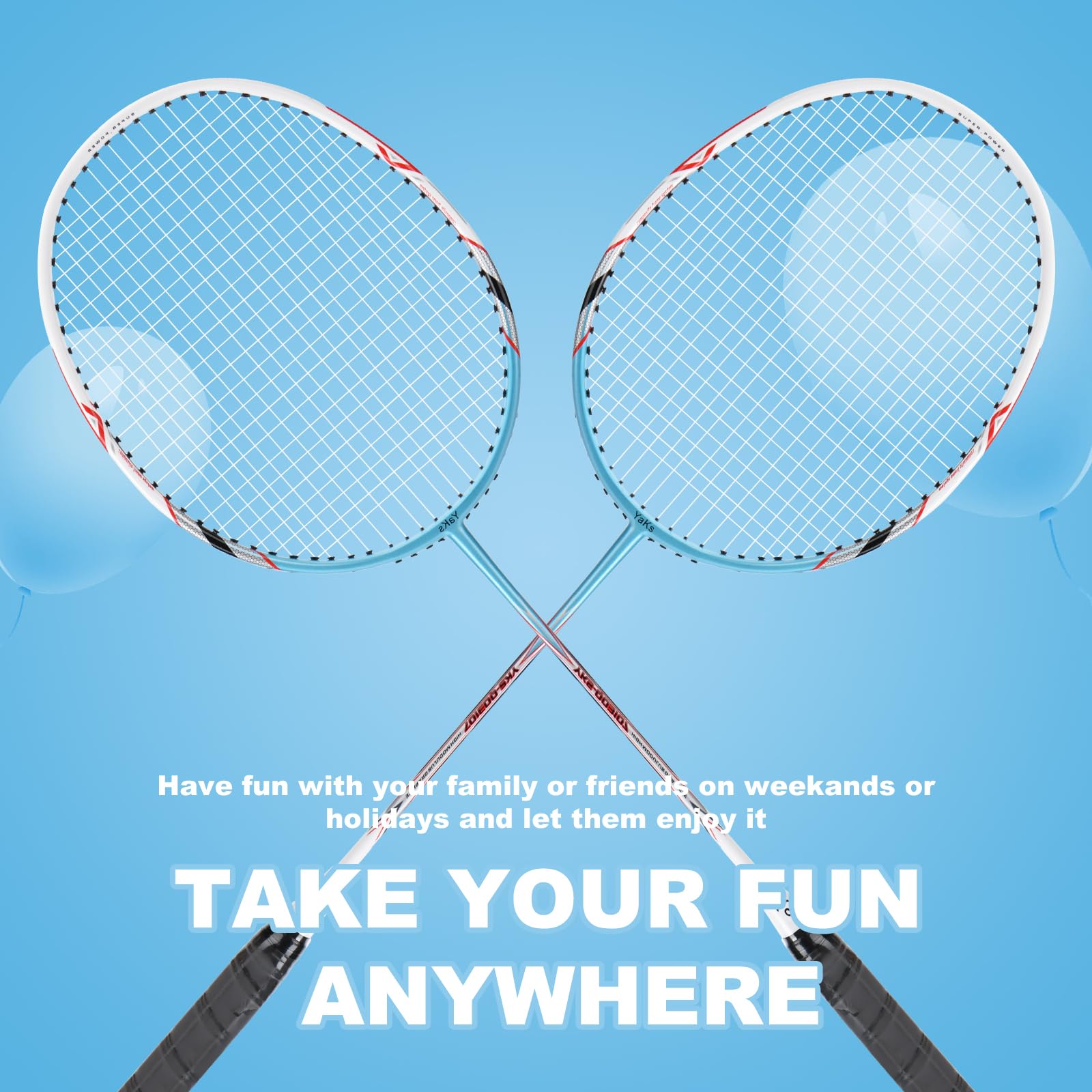 YAKS 2 Pack Badminton Racquet, Professional Full Carbon-Fiber Badminton Rackets Set with 12 Badminton & Carrying Bag