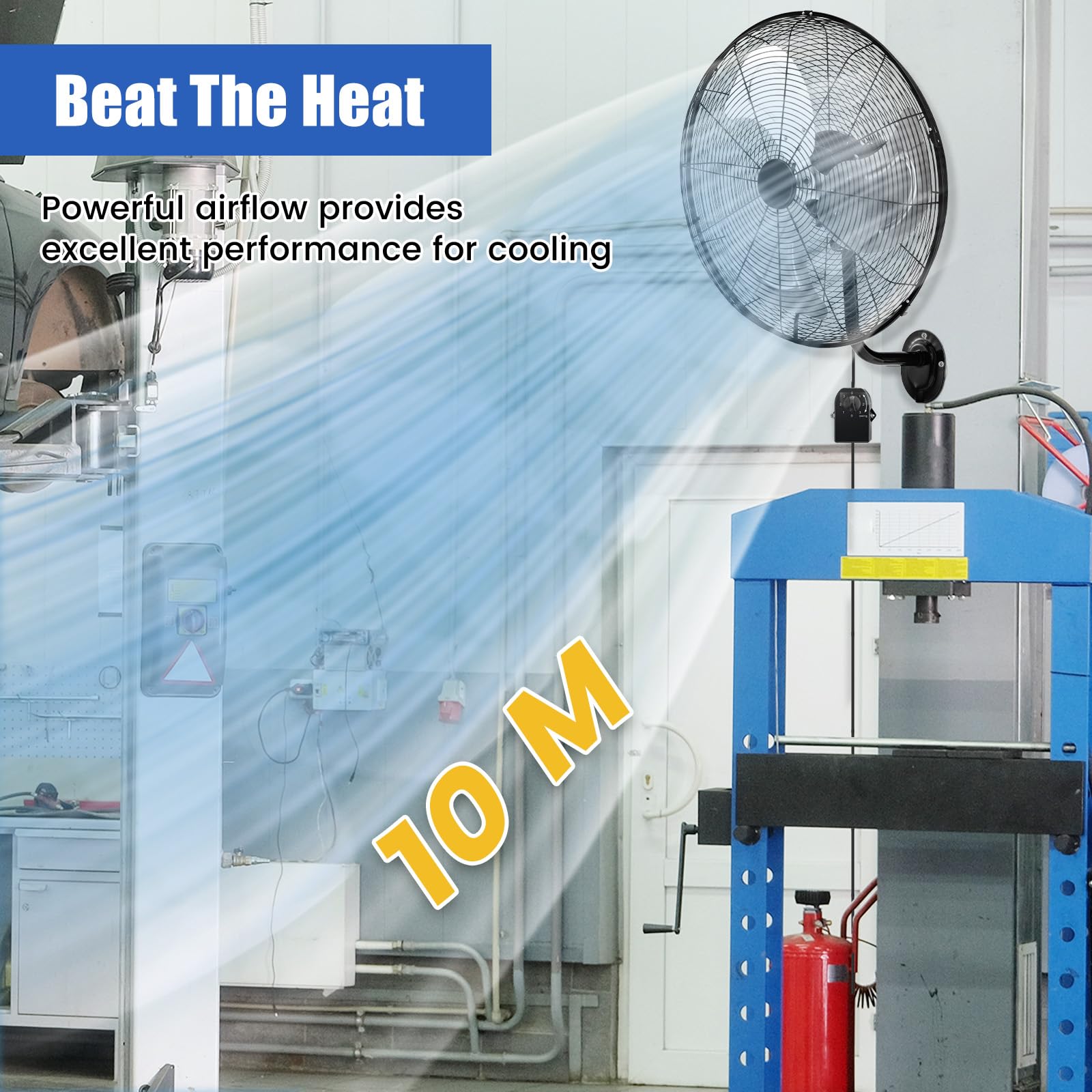 SOARS Ventilatore da Parete 120 W, 3 Velocità, Angolo Verticale di 30° e Orizzontale Automatico di 85°, Ventilatore Industriale per Magazzino, Officina, Cantina, Ufficio, φ56 CM (Nero)