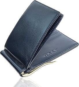 [GRAV] 財布 メンズ 二つ折り マネークリップ 付 本革 【 雑誌 Begin (ビギン) 7月号 掲載品 】 薄型 軽量 小銭入れ コンパクト (財布 小銭入れ一体型タイプ：ネイビー)