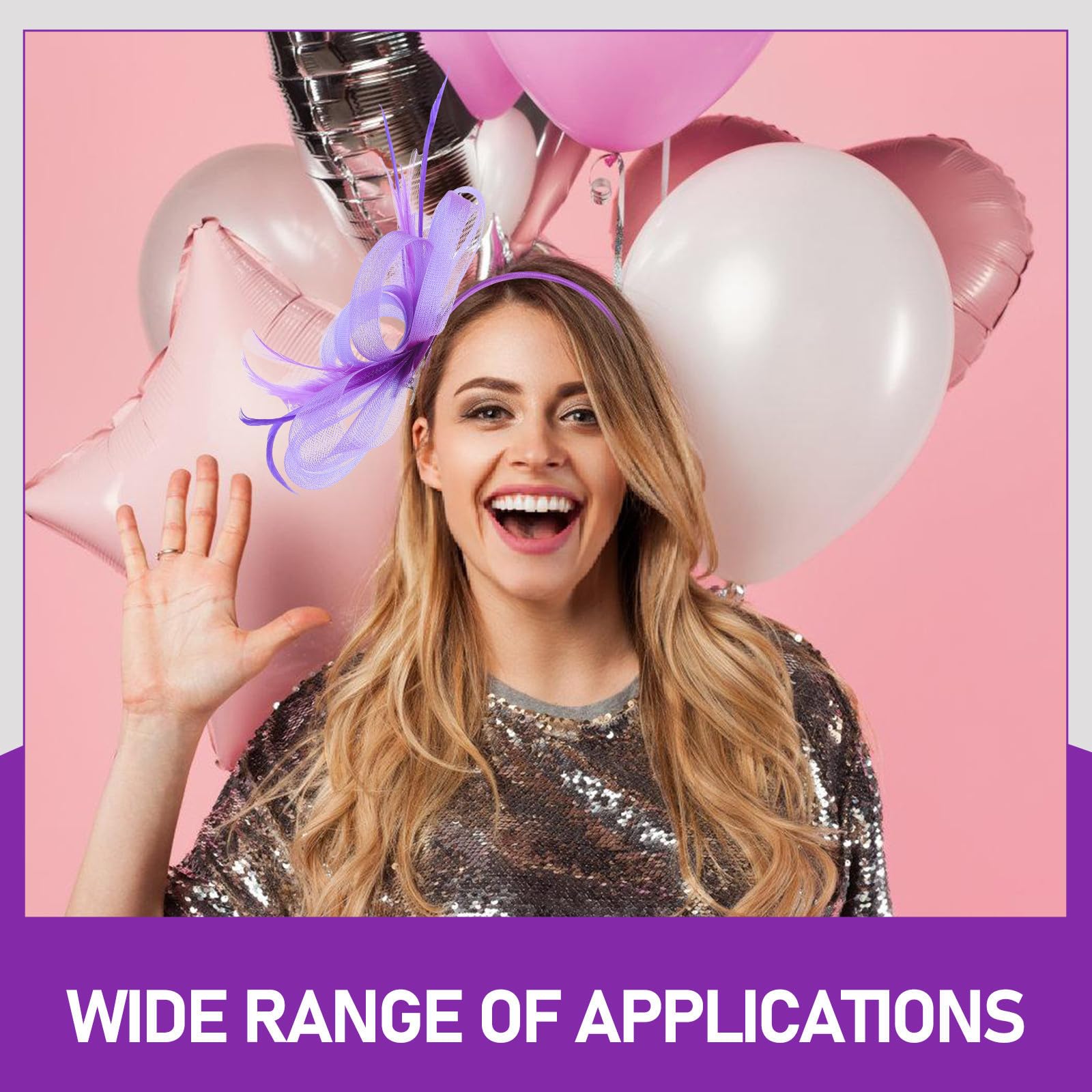 SEWACC 5 Juegos Diadema de Plumas Púrpura para Mujer Lazo Elegante y Clip Cómodo, Accesorio Multifuncional Adecuado para Bodas y Fiestas