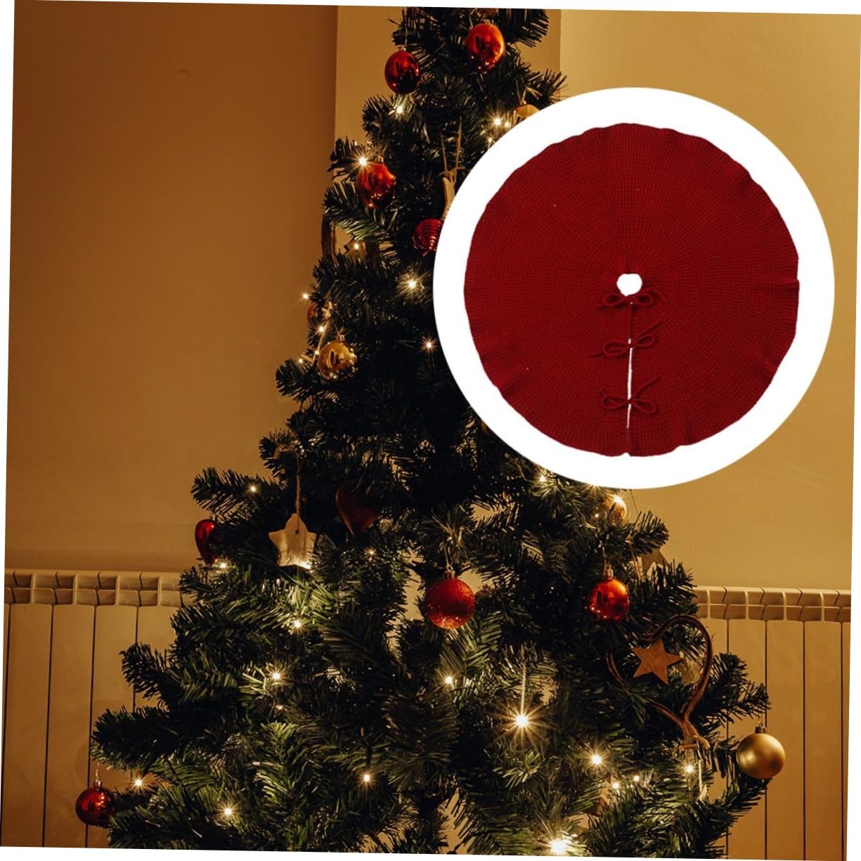 1pezzi Tappeto per Albero di Natale Gonna Classica per Albero Solido per Decorare Soggiorno la Camera da Letto o Giardino Durante le Festività