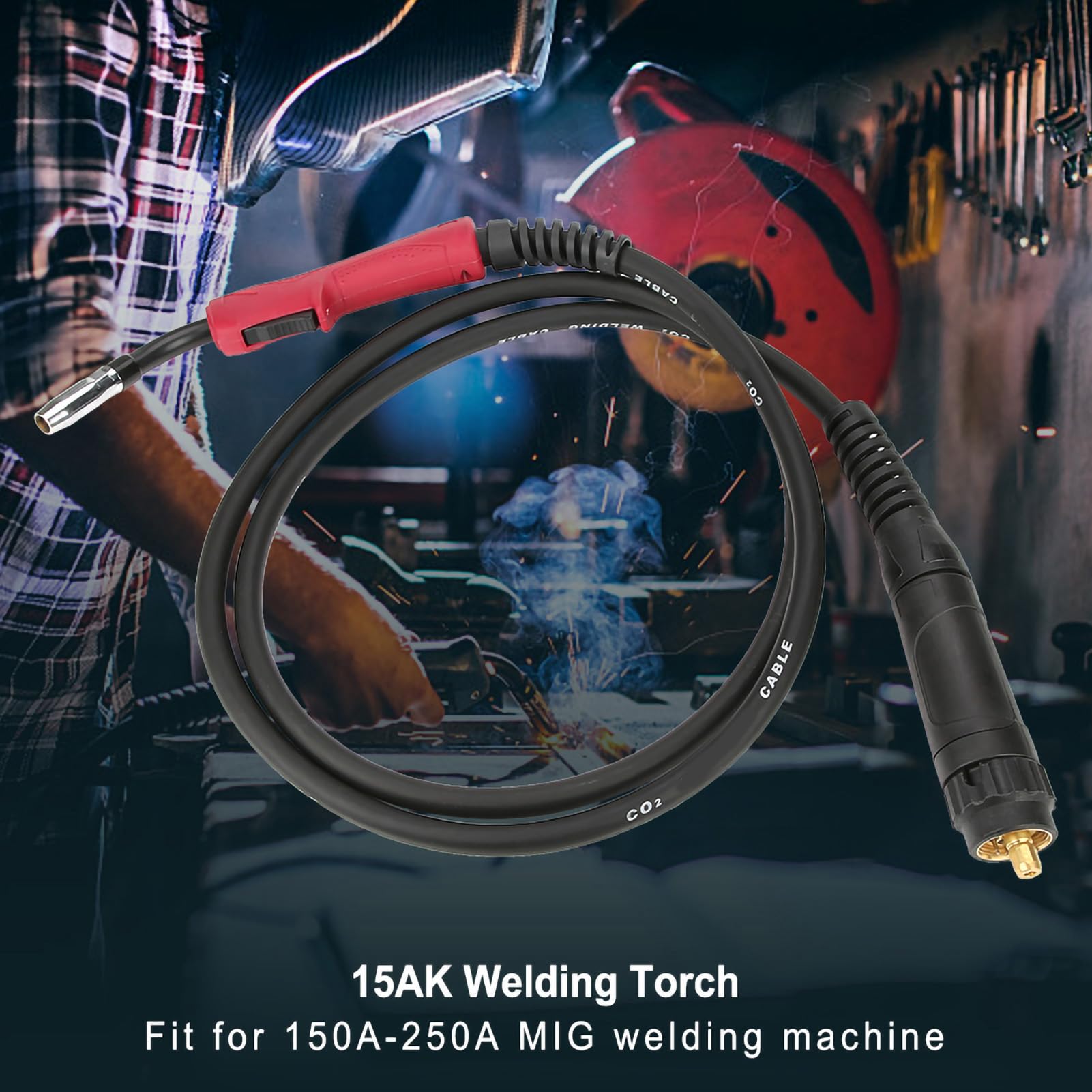 Akozon Soldadura MIG 180A 15AK con Cable Conector Europeo, Diseño Resistente Al Calor y Refrigerado por Aire, de Goma Ergonómico para Máquinas de Soldar 150A 250A