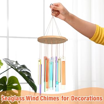 Wenqik 17 Sea Glass Wind Chime for Outside,Shells Coastal Decor, Colorful