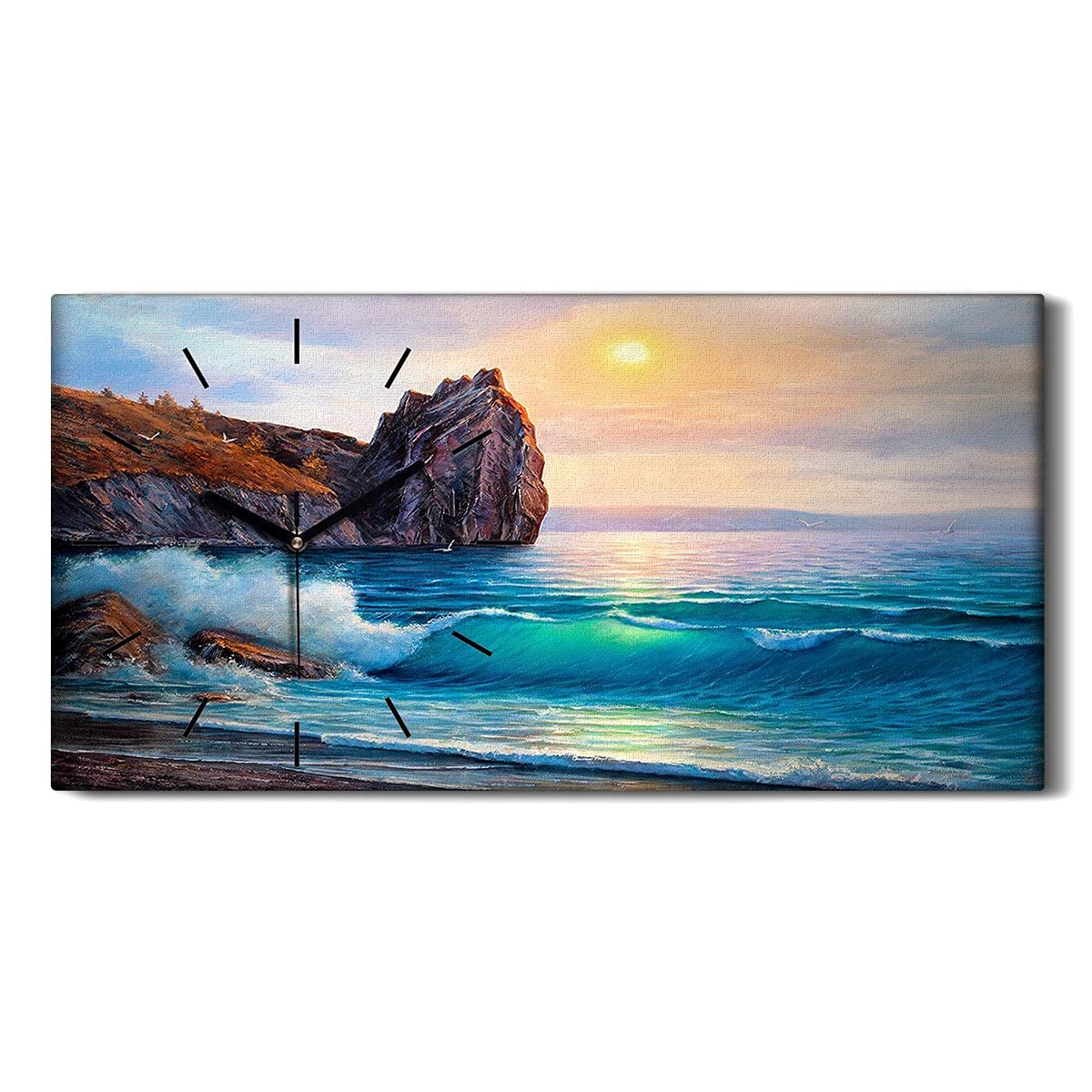 Horloge silencieuse sans tic-tac 60x30cm en toile imprimée paysage océan
