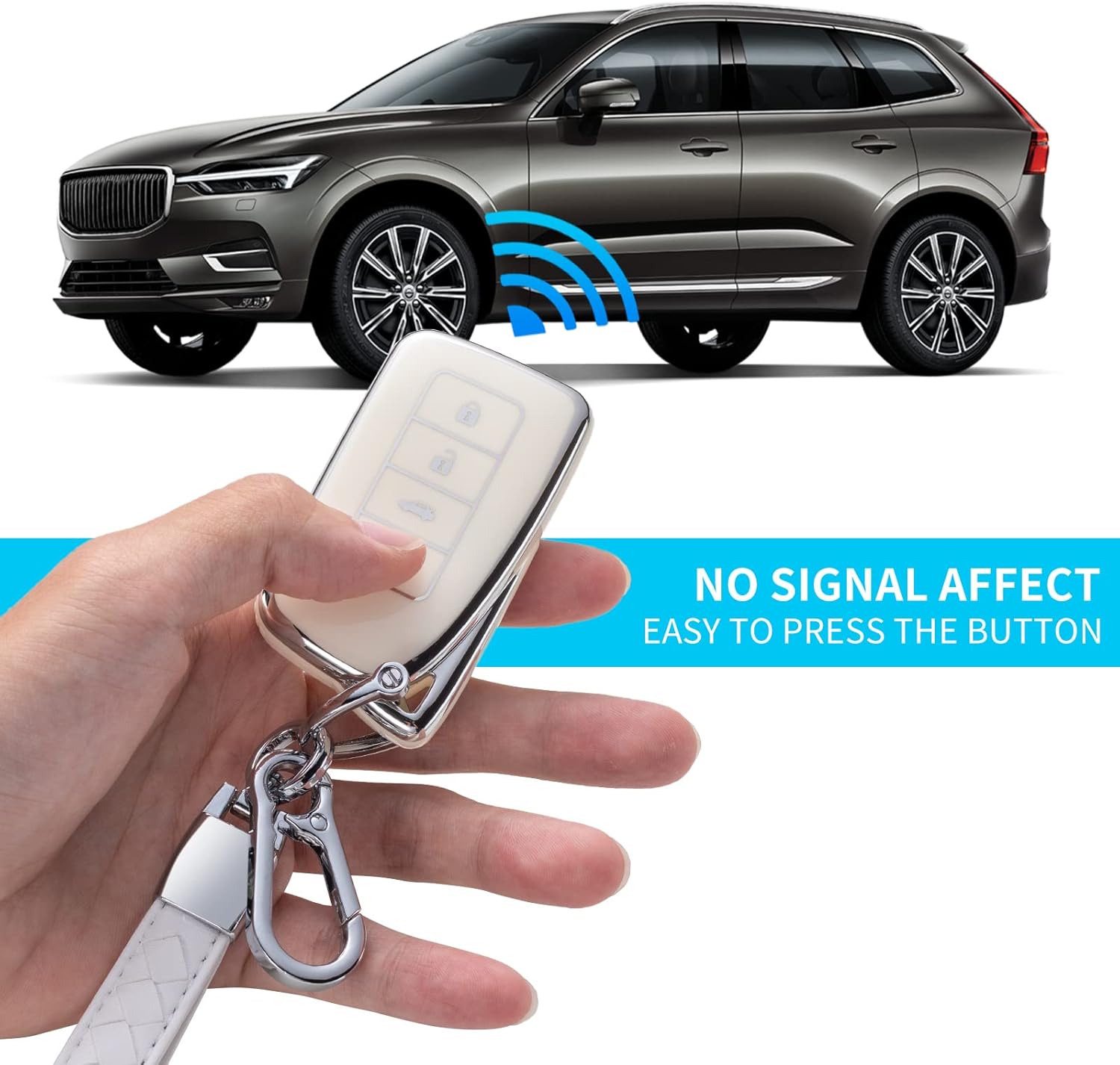 Compatible with Lexus Key Fob Cover with Leather Lanyard, Car Key Case Shell Protection for Lexus RX is ES GS LS NX RS GX LX RC LC Smart Remote Control, White - Image 3