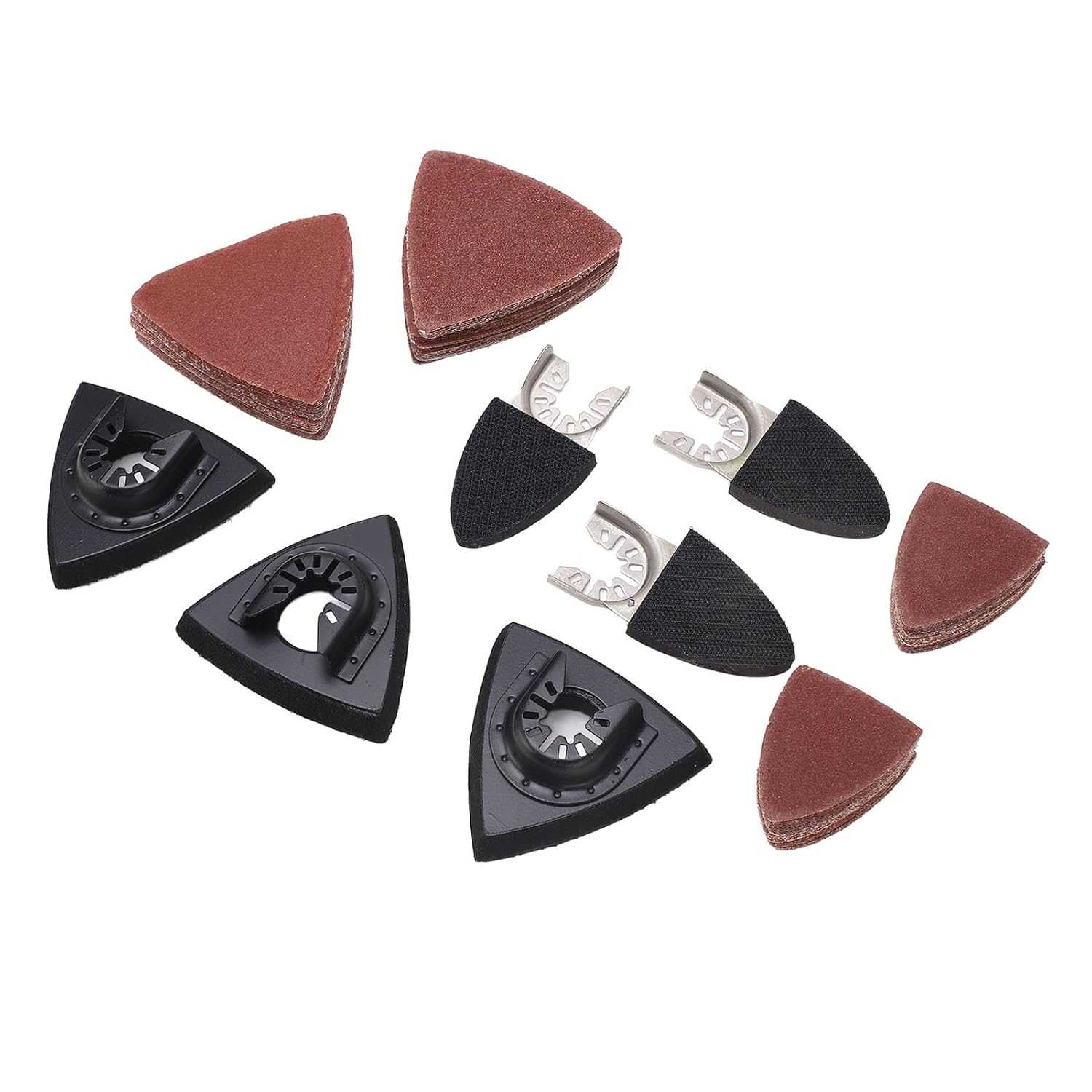 106Pcs Oscillating Tool Sanding Pads Kit, Oscillating Multi Tool Sanding Pads for Metal Wood Gypsum, 6Pcs Finger Triangle Sanding Pad with 100Pcs Multitool Sandpaper Sheet,
