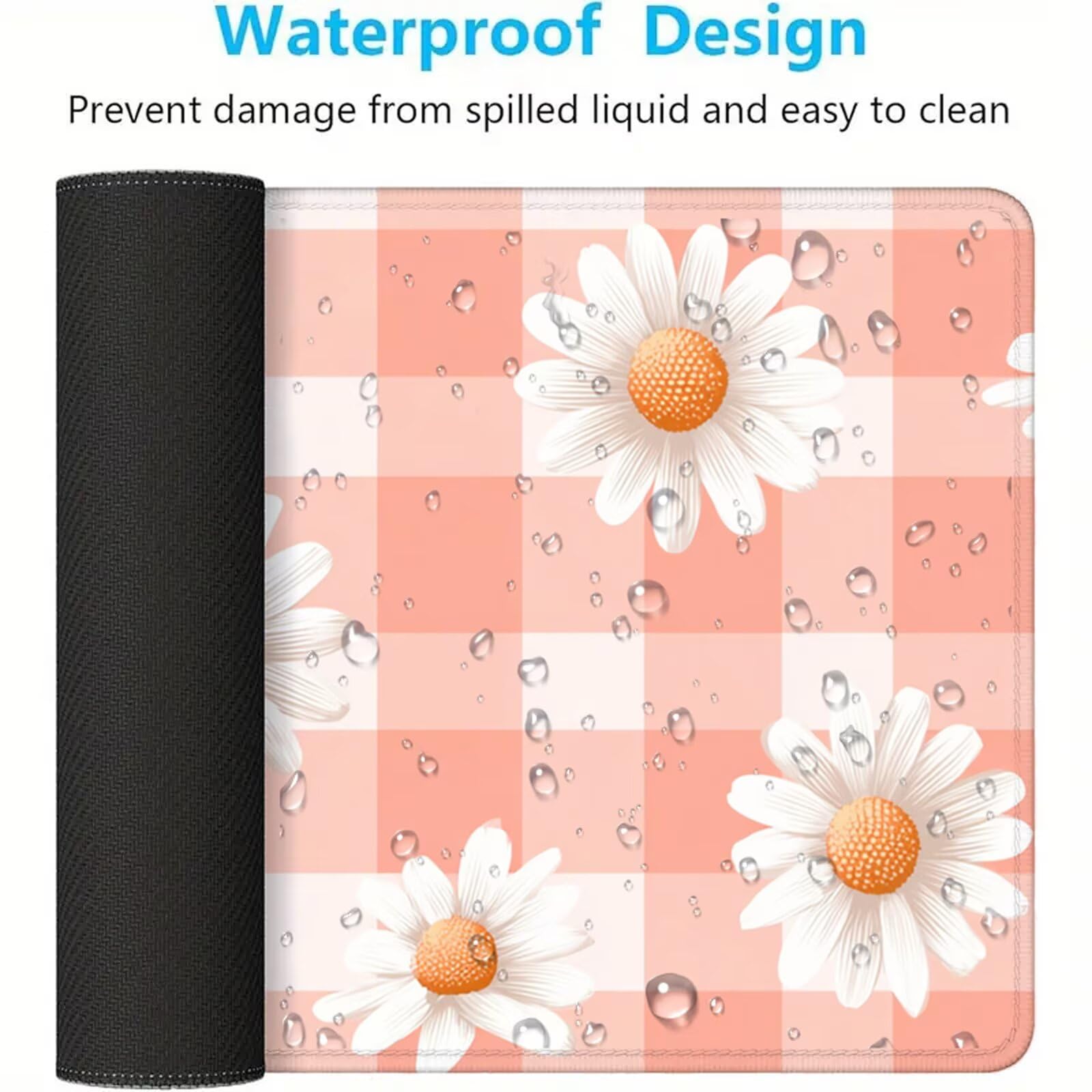 Podkładka pod mysz Daisy Podkładka pod mysz XXL 1000 x 500 mm pod ręką kwiat na biurko z wodoodporną powierzchnią i antypoślizgową podstawą, podkładka pod mysz do biura, komputera, poprawia dokładność