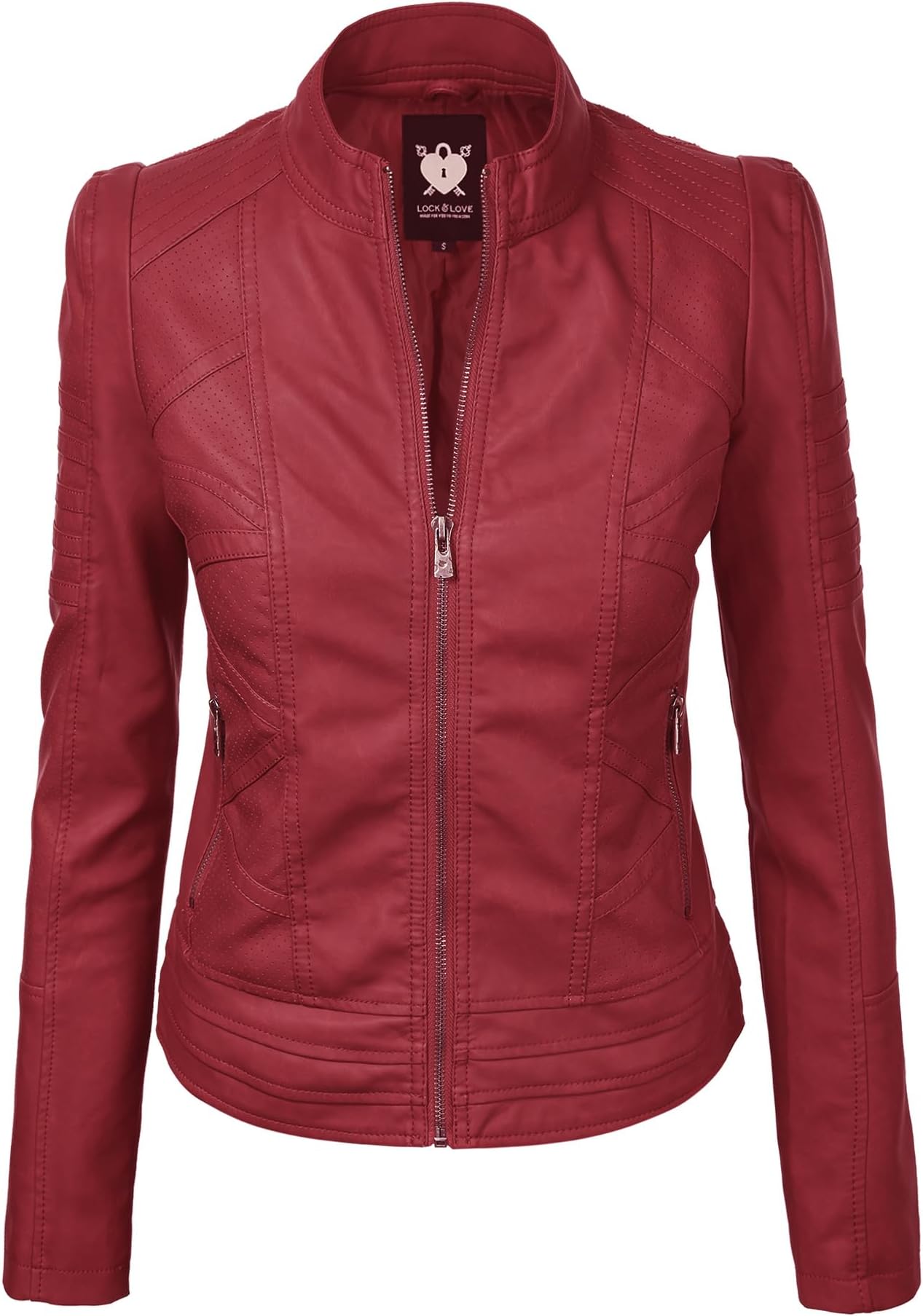 Lock and Love Slim Fit Stylish Vegan Leather Moto Jacket for Women - PU Biker Motorcycle Coat