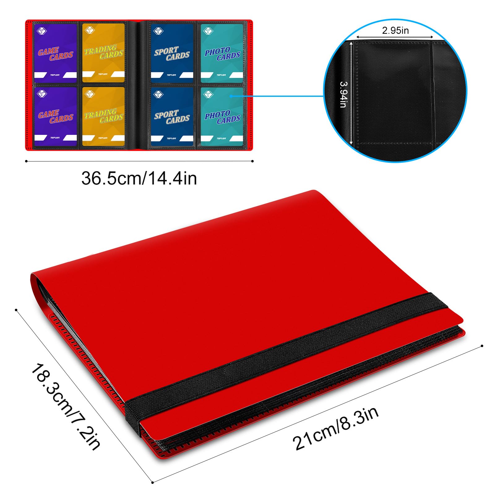 Trading Card Binder, Card Binder Album Folder Book Fit for MTG Baseball Football Sports Cards, Easy to Use Card Collection Binder (Red, 160 Pockets) : Toys & Games