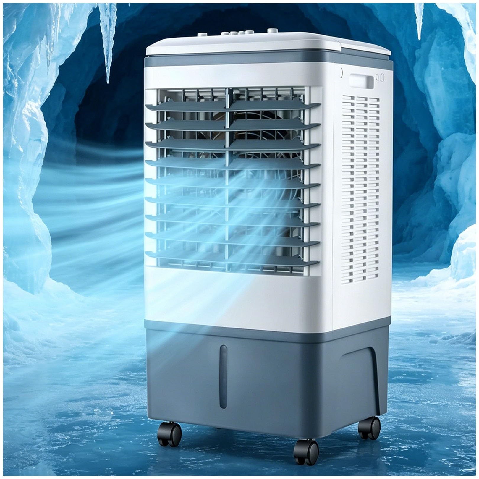 3 in 1 Portable Air Cooler & Evaporative Fan, 20L Tank, 120° Auto Oscillation, 360° Casters, 3 Speeds, Water Curtain 1177 CFM, Windowless No Hose, 80W, 2 Ice Packs