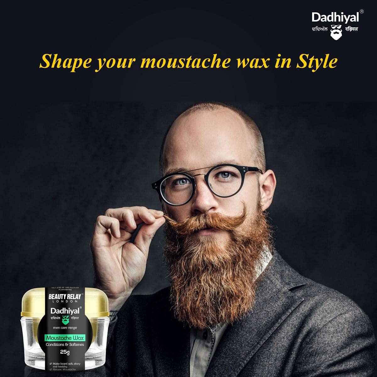 BEAUTYRELAY LONDON Dadhiyal Moustache Wax With Castor Oil & Dadhiyal Beard Wash for Strong Hold 25g, sharper look, Parabens, sulfates, silicones free (Buy 1 Get 1 Free) 3