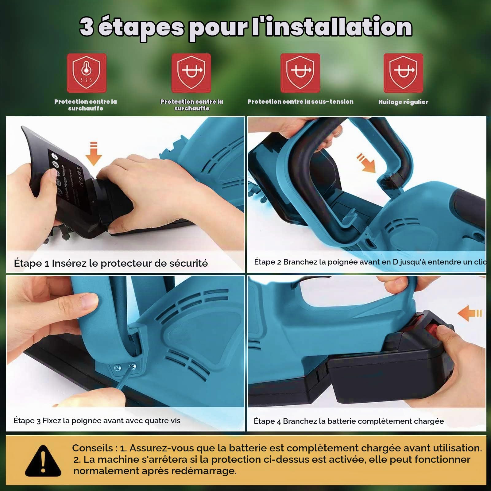 Taille-Haie sans Fil 21V Professionnel, Lame 55cm SK5 à Double Action, Moteur sans Balais (Brushless), avec 2 Batteries Haute Capacité et Chargeur, Coupe 20mm, pour Jardin et Arbustes (2*Batteries)