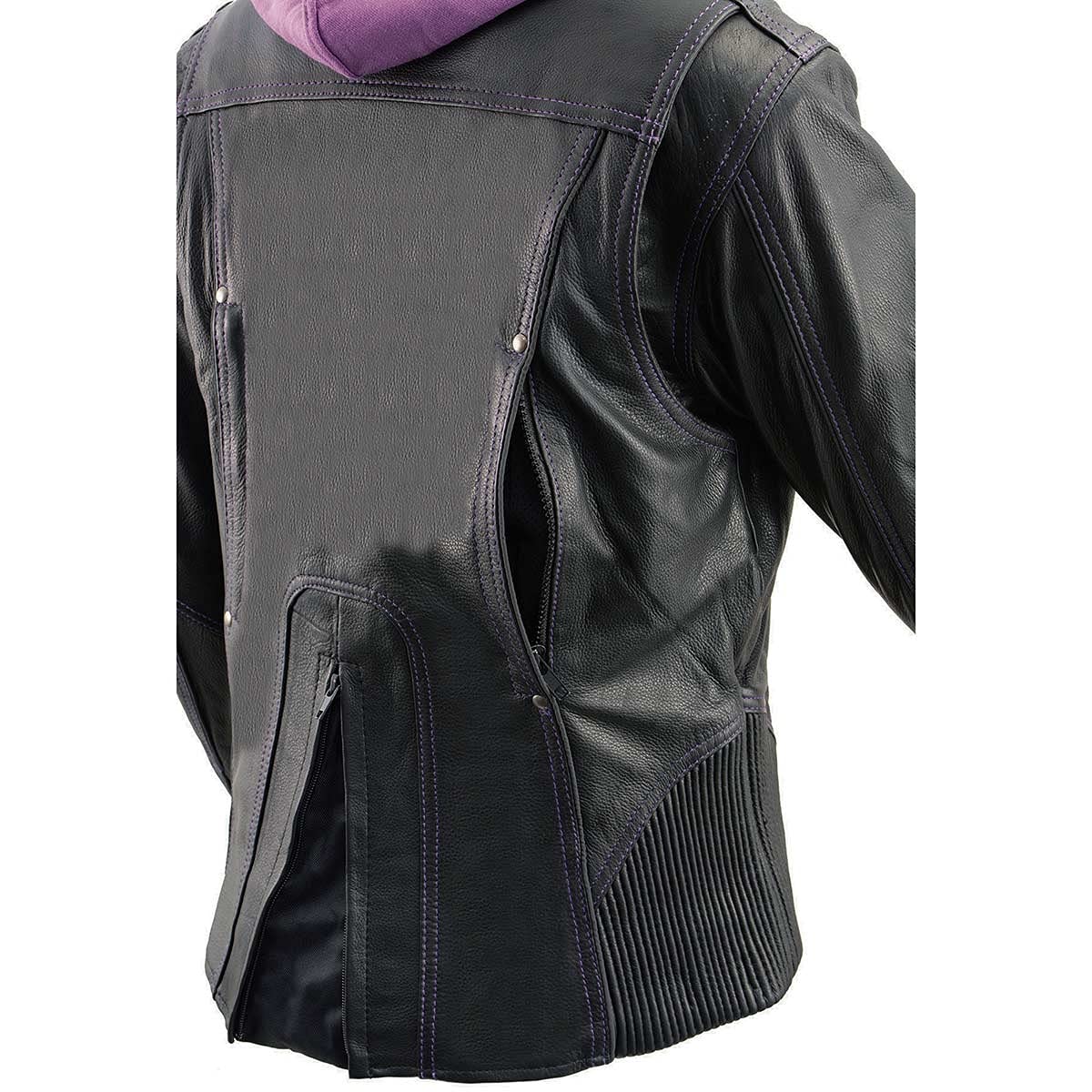 Milwaukee Leather ML2066 Womens 3 4 Black Leather Hoodie Jacket with Reflective Tribal Design — view 5