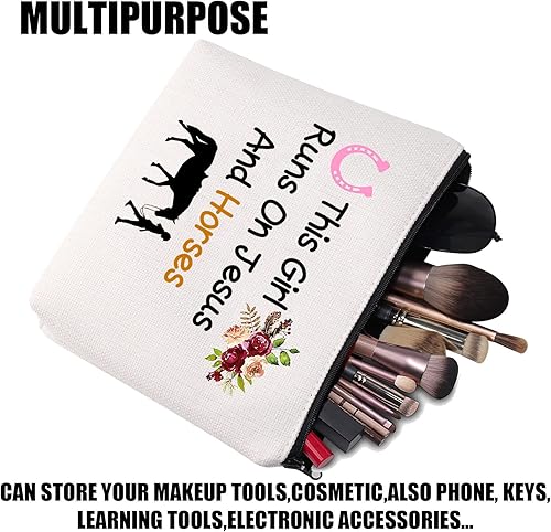 Miniatura 5 de Bolsas de maquillaje para caballos, bolsa ecuestre con cremallera, regalos para amantes de los caballos, esto se ejecuta en Jesús y caballos bolsa