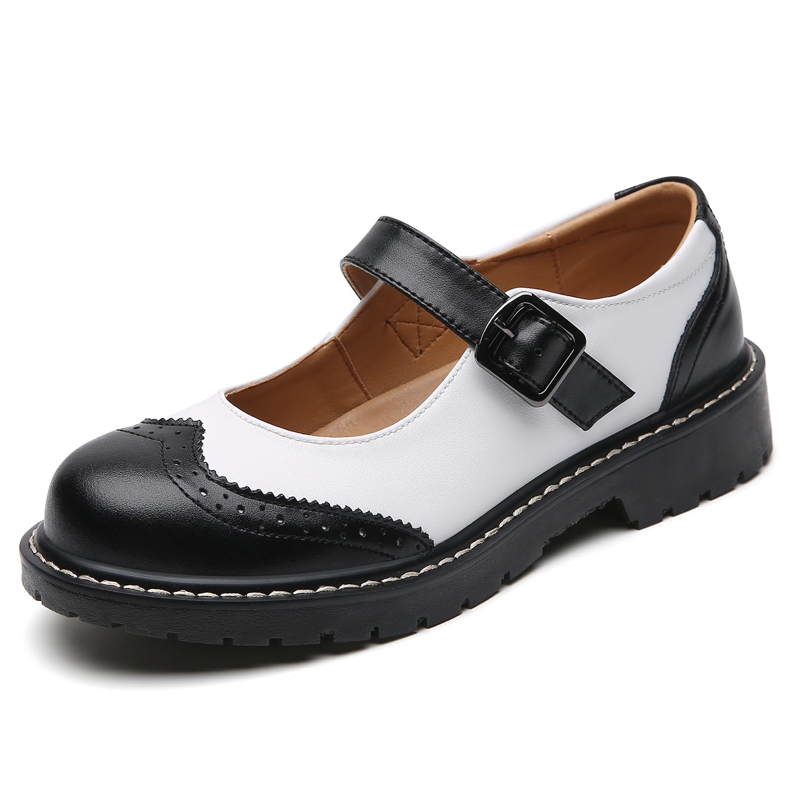 XMM Mary Jane Shoes Women Mary Janes Flats Ladies Oxford Shoes for Women Comfort Leather Round Toe Non-Slip