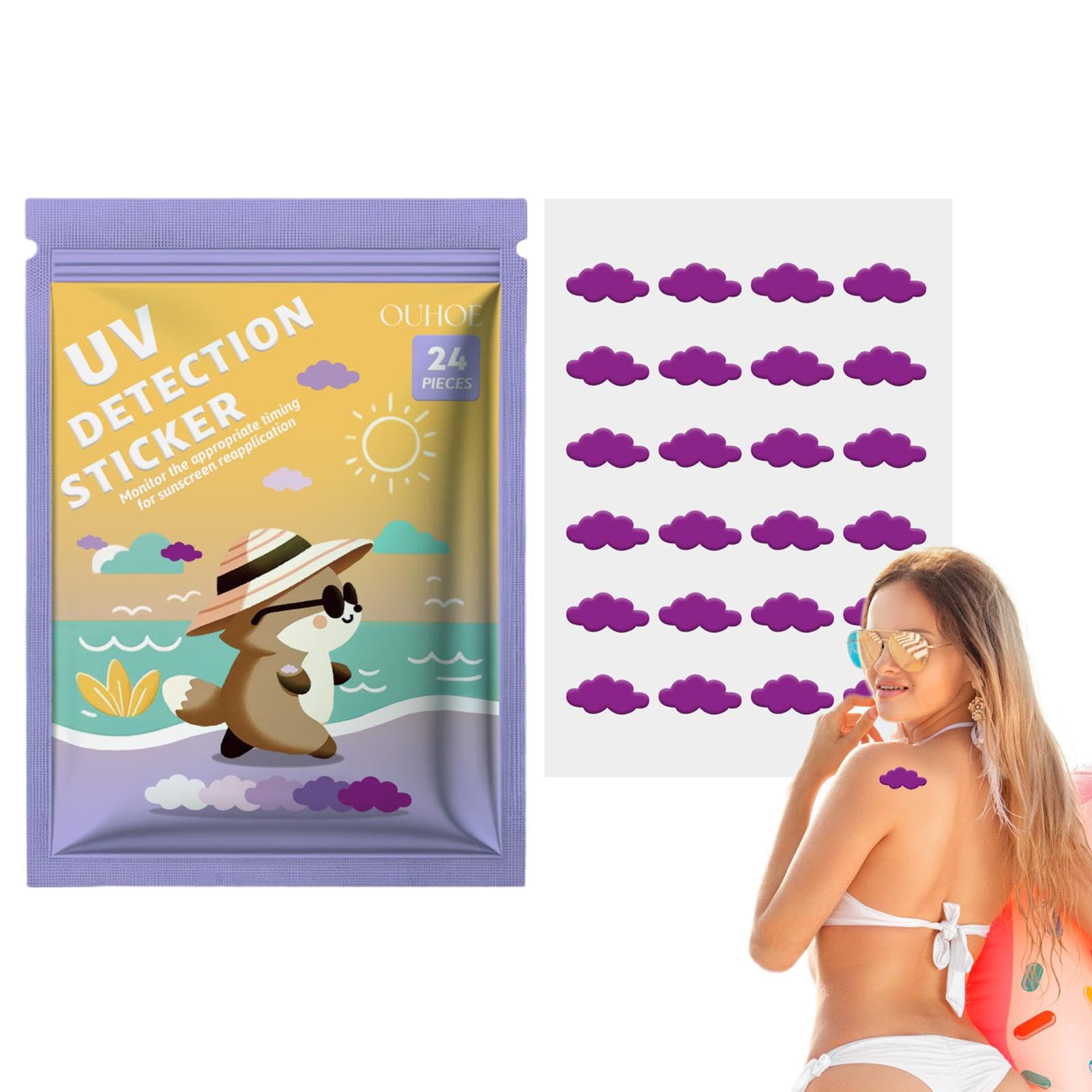 Generic Pegatinas de detección UV para protección solar, recordatorio de parches de protección solar, SPF Sensing 24 Count UV, pack de 5 estilos, parche solar sabe cuándo usar protector solar
