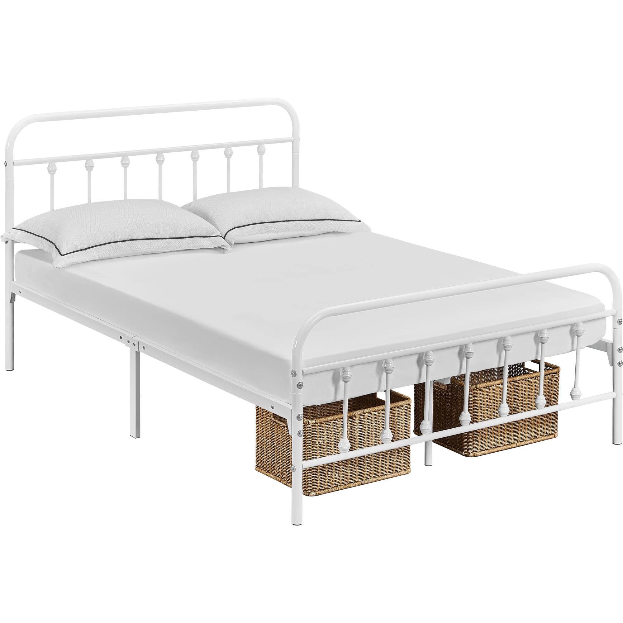 Yaheetech Bettrahmen Vintage Stil 140 x 200 cm Metallbett Bettgestell aus Metall mit Lattenrost, Modern Gästebett Jugendbett, Weiß