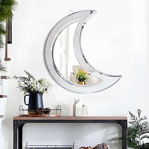 Espejo de tocador de 21 pulgadas, espejo de baño, decoración de pared grande, mosaico y luna, espejo colgante para sala de estar, chimenea,