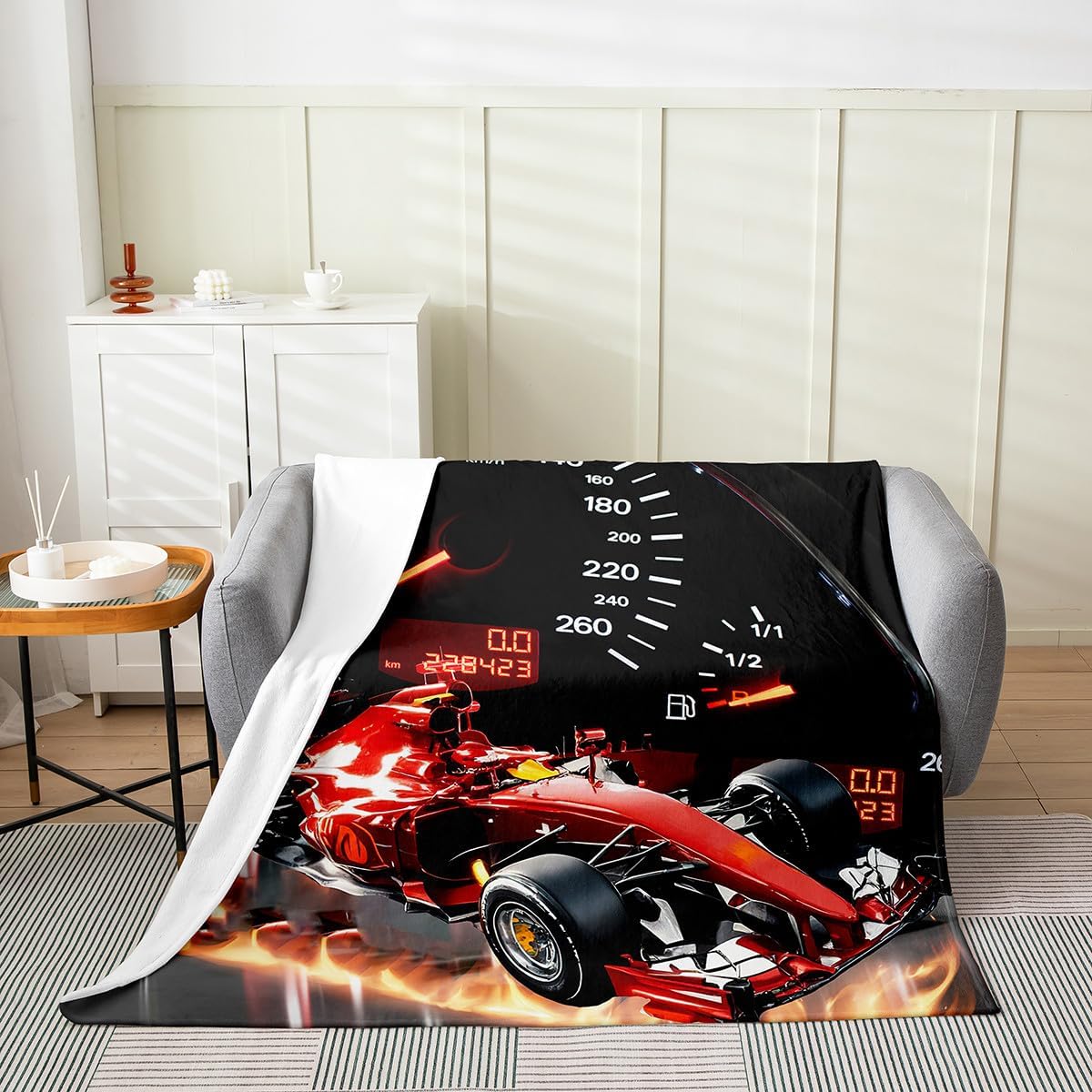 Feelyou All Season Race Sports Car Bed Blanket Kids,Extreme Sports Theme Fleece Throw Blanket Automobile Flannel Fuzzy Blanket for Kids Boys Girls,Microfiber Plush Blanket Room Decor Queen 90"x90"