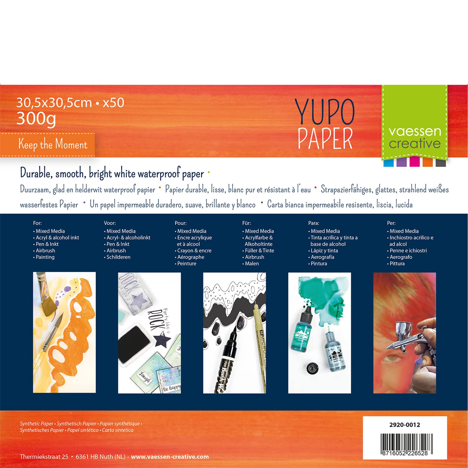 Vaessen Creative 2920-0012 Florence Yupo papier syntetyczny 300 g/m², biały, kwadratowy, 30,5 x 30,5 cm, 50 sztuk do malowania, rysowania i wielu innych, 30,5 x 30,5 cm