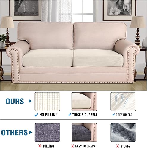 Miniatura 2 de H.VERSAILTEX Fundas de cojín de asiento individuales superelásticas para sofá, juego de fundas de sofá, tela de sarga gruesa con textura jacquard (2
