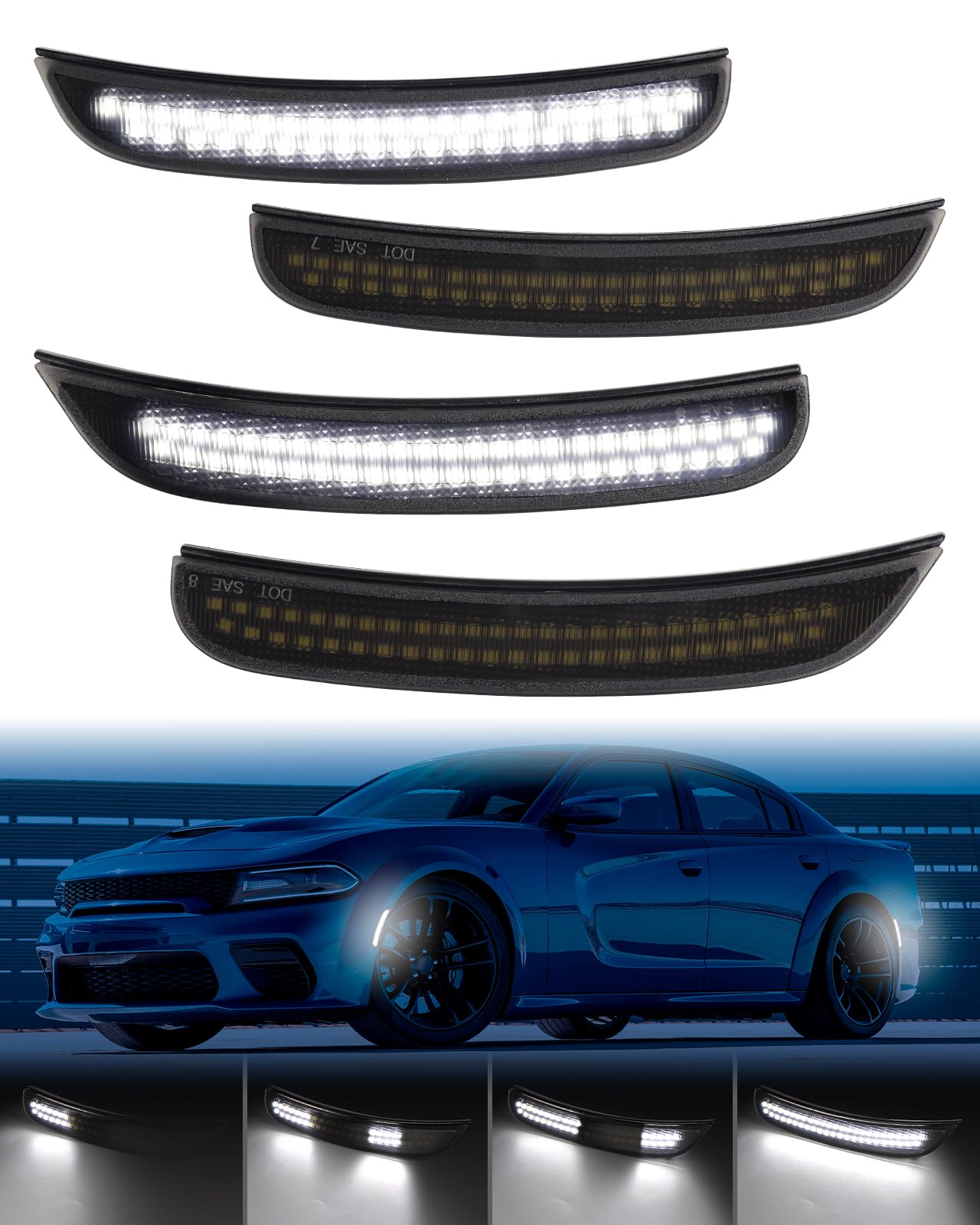 Feux De Position Latéraux LED Blancs AUTOONE Pour Dodge Charger 2015-2023 - Neufs
