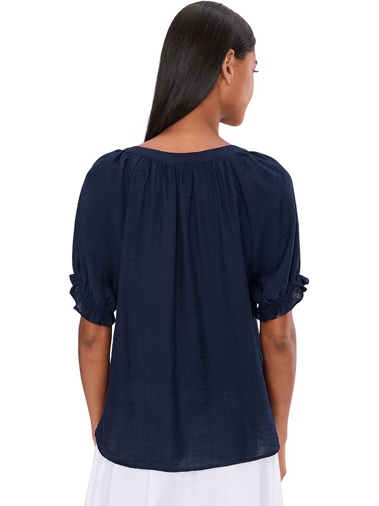 Navy Liverpool Los Angeles Short Sleeve Half Placket Woven Blouse