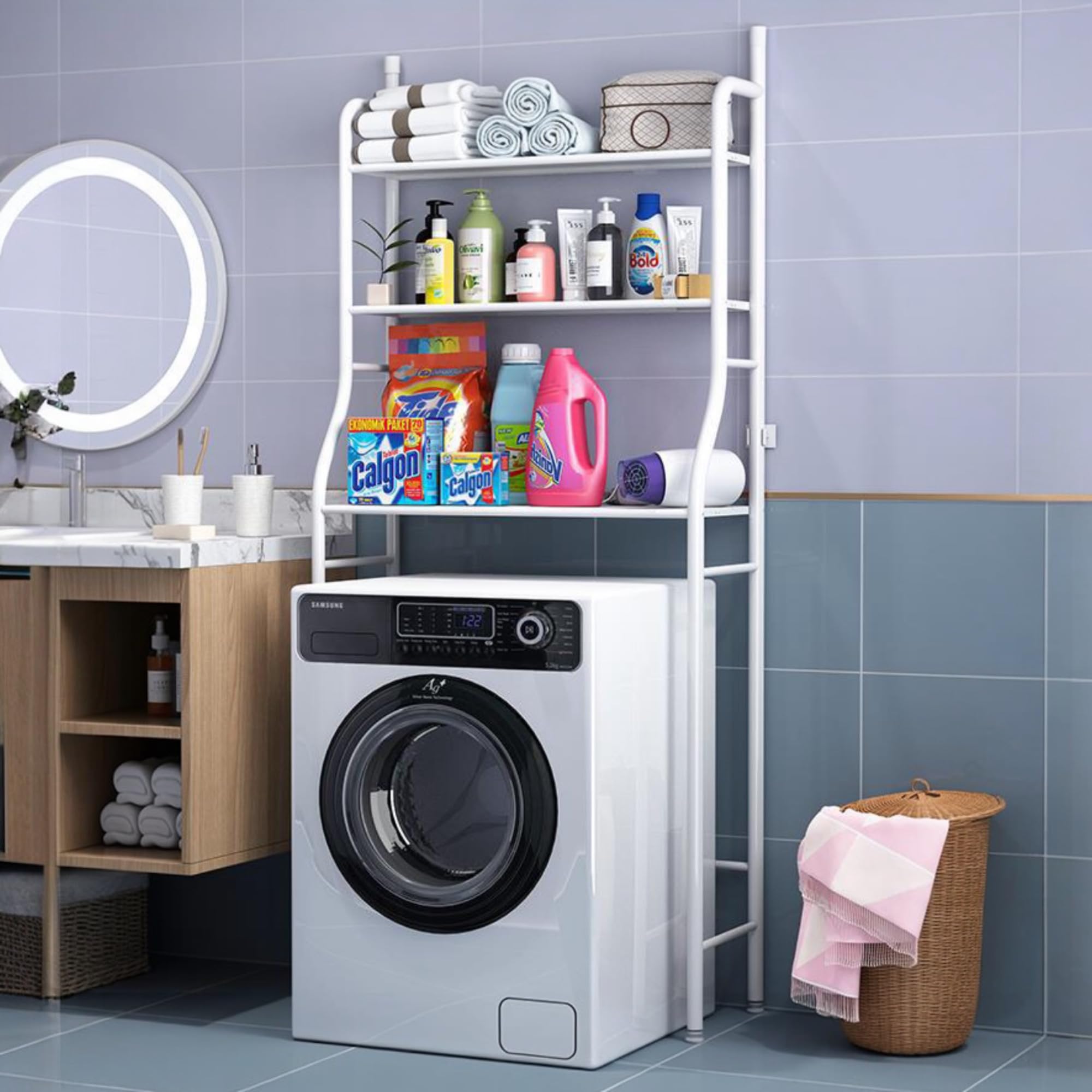 Mi Ko Mi Ka Estantería de Baño sobre Inodoro Blanco | Ahorra Espacio con 3 Baldas | Estante Almacenamiento Impermeable | Patas Ajustables en Altura estanteria Lavadora