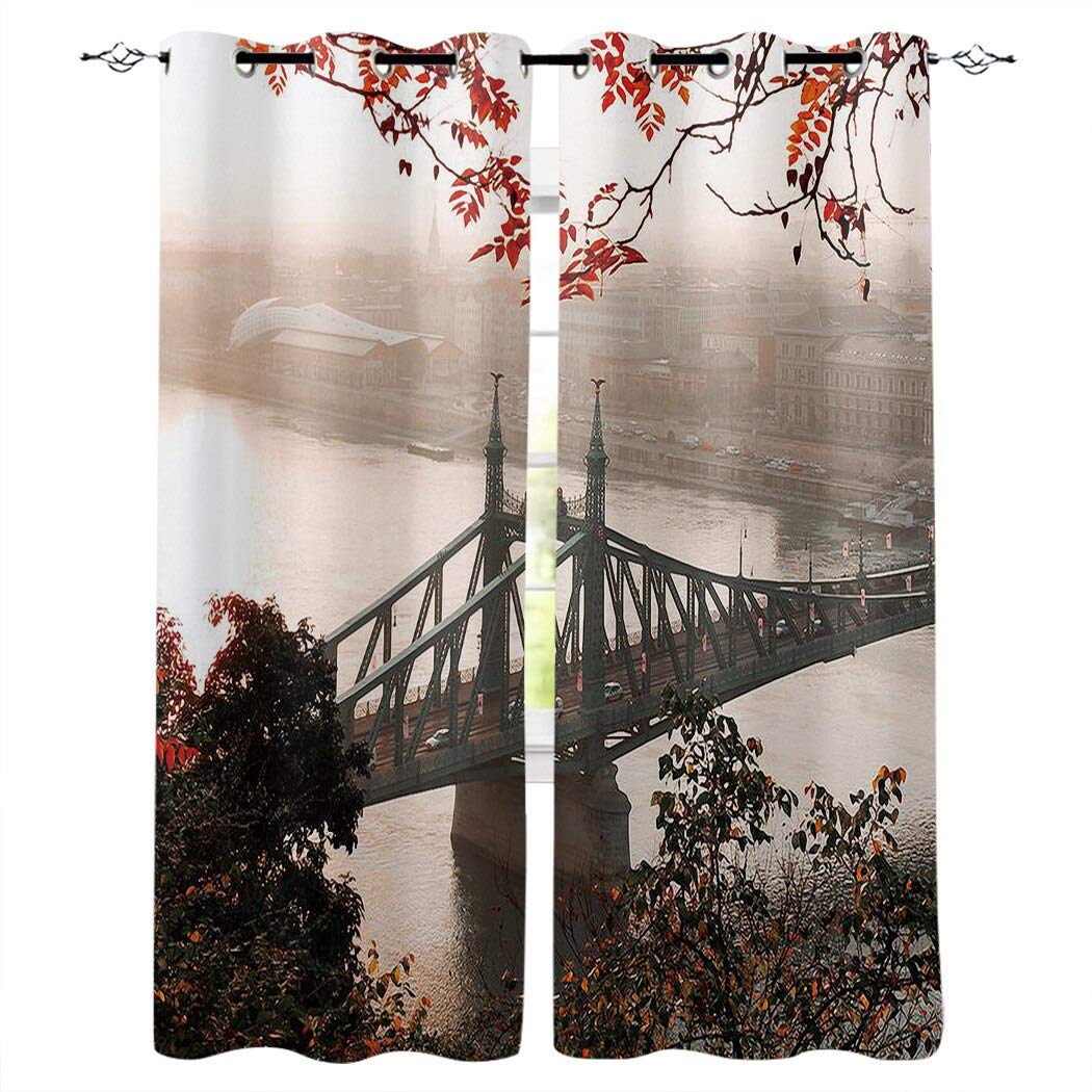 Autumn Deciduous Leaves Kitchen Curtains Bedroom Decor Items Curtain Panel Window Curtains for Living Room