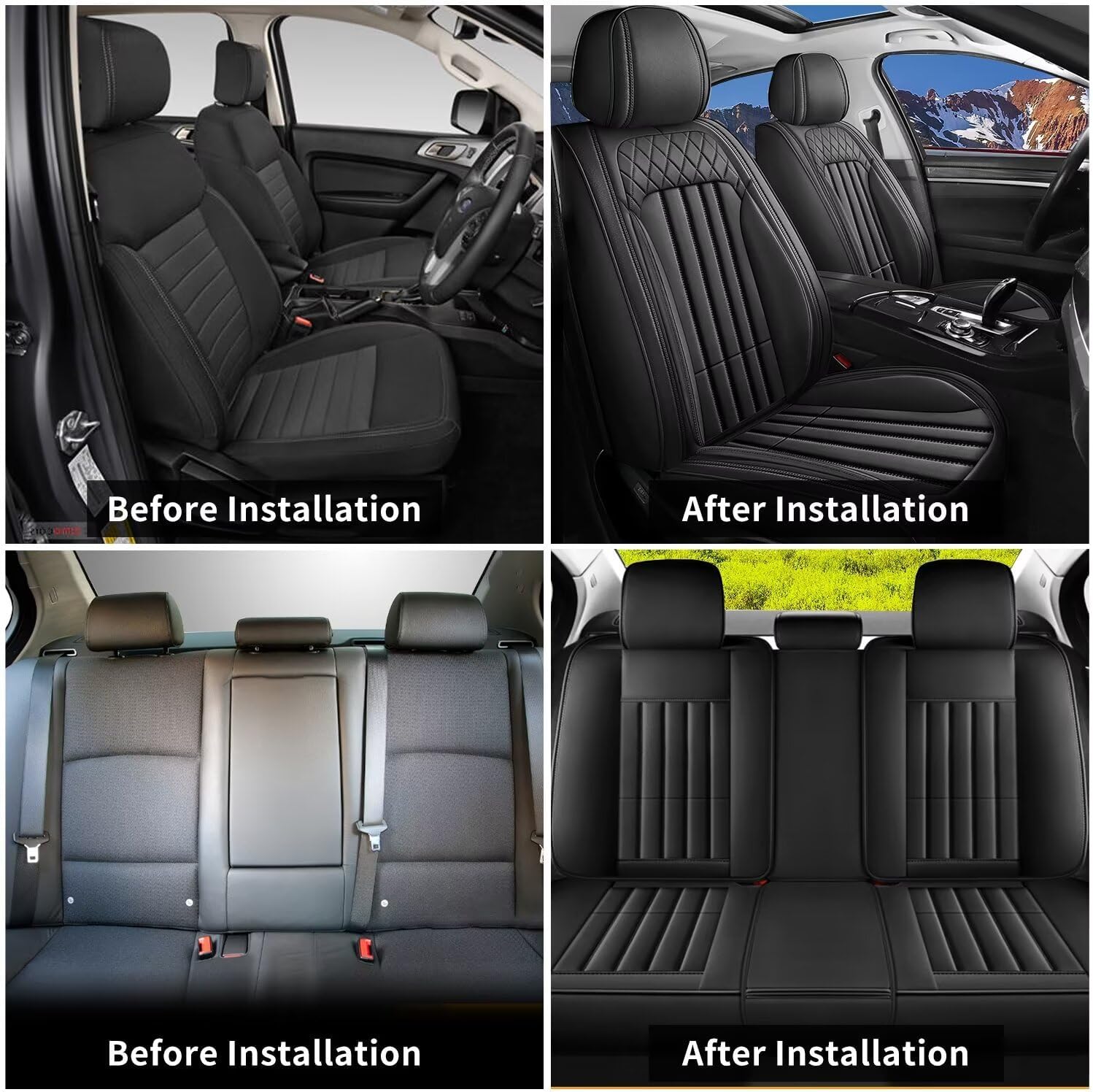 Car Seat Covers Fit for Honda Fit 2007-2020 Full Set Faux Leather Seat Cover Protector with 3D Flank (5 Seats, Black)