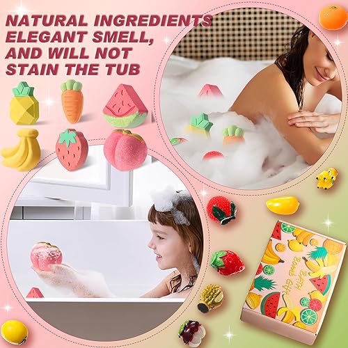 Miniatura 3 de Libima Juego de 6 bombas de baño de frutas con 8 juguetes sorpresa en el interior de bombas de baño hechas a mano, juego de regalo de bombas de baño