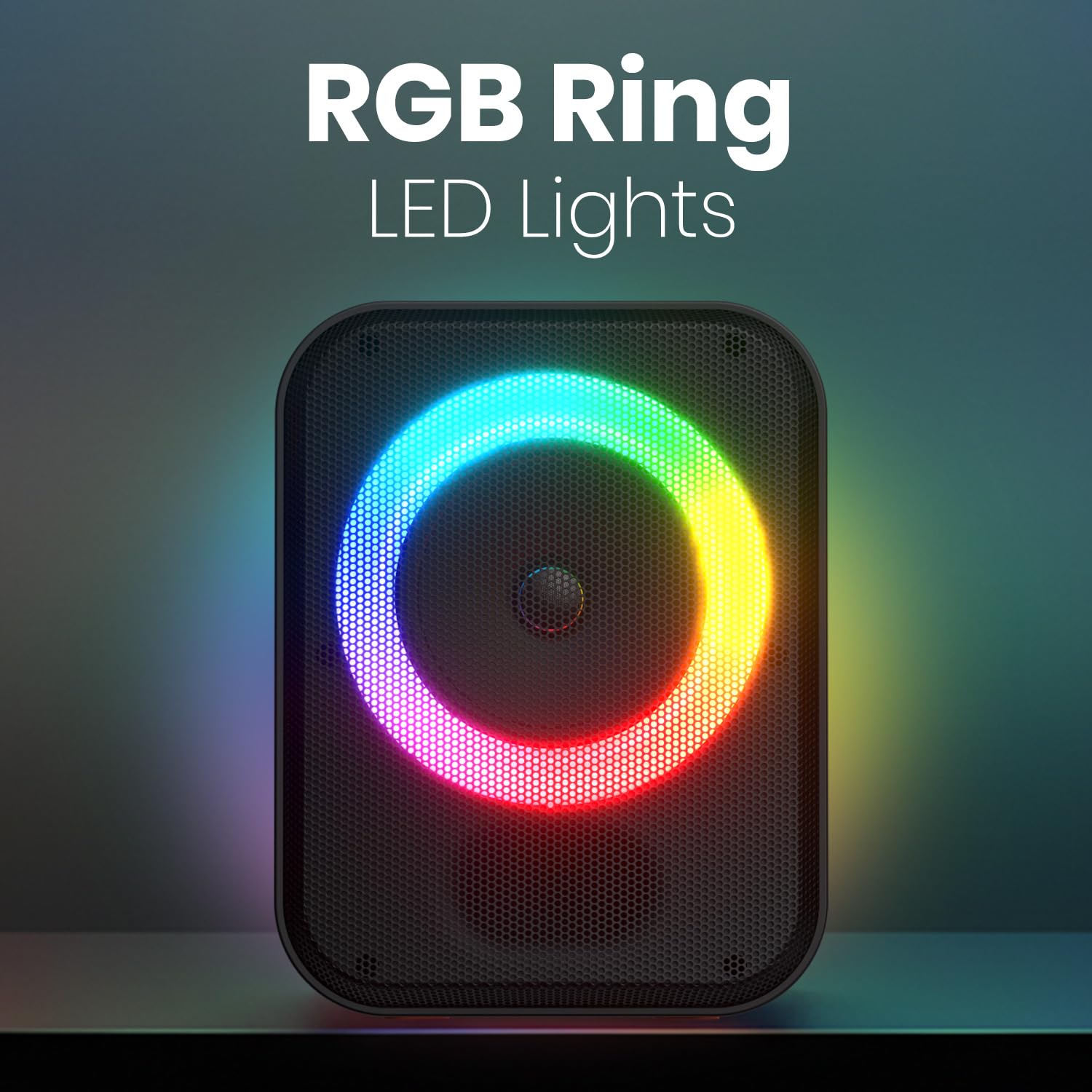 Close-up of the RGB LED ring on the speaker