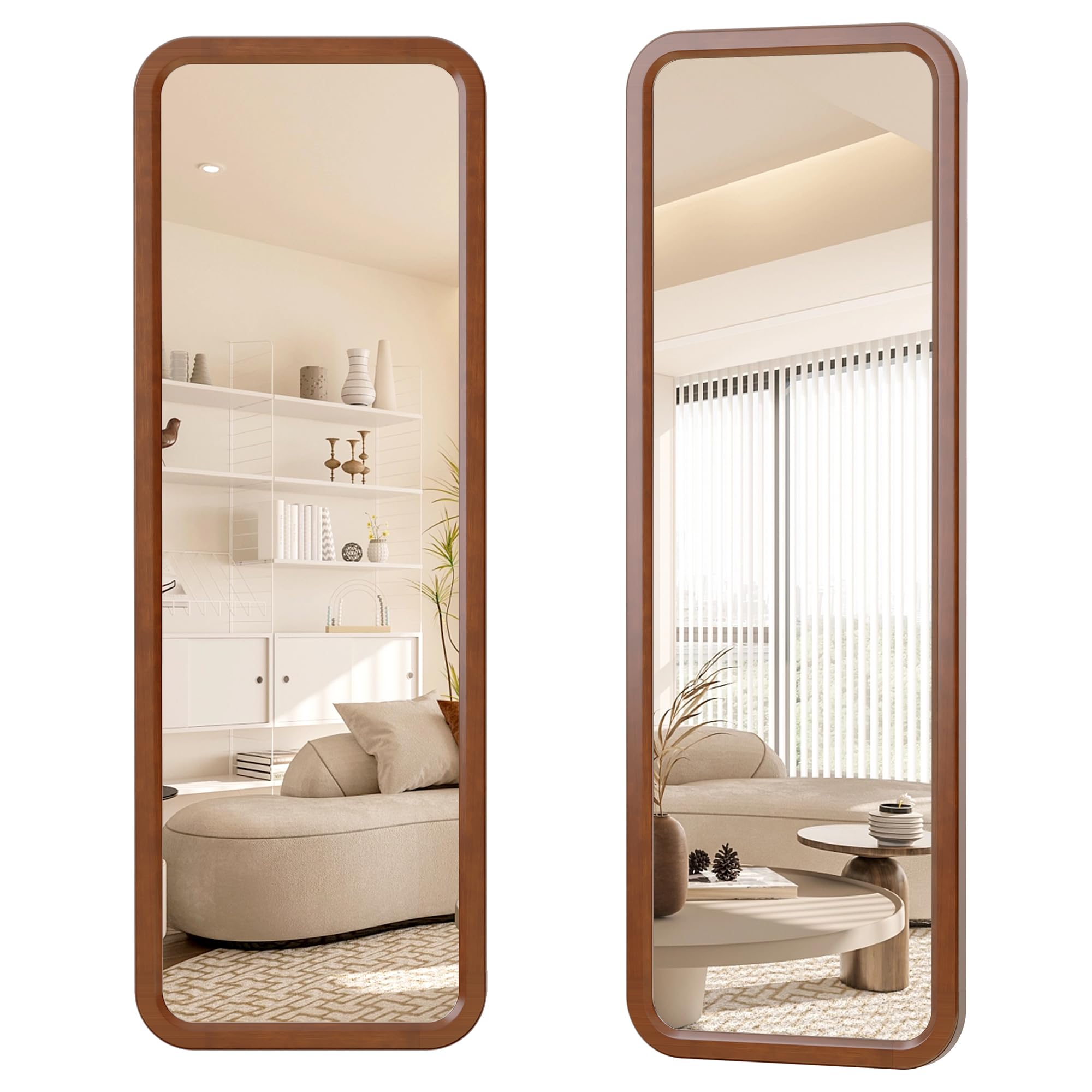 dnbss 47"×16” Wood Full Length Hanging Mirror for Wall, Solid Wood Frame Full Body Mirror, Wall-Mounted Mirror, Dressing Mirror for Bedroom, Living Room, Room Decor, Walnut