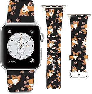 Compatible with Apple Watch Wristband 38mm 40mm , (Corgi Dog and Paws) PU Leather Band Replacement Strap for iWatch Series 5 4 3 2 1