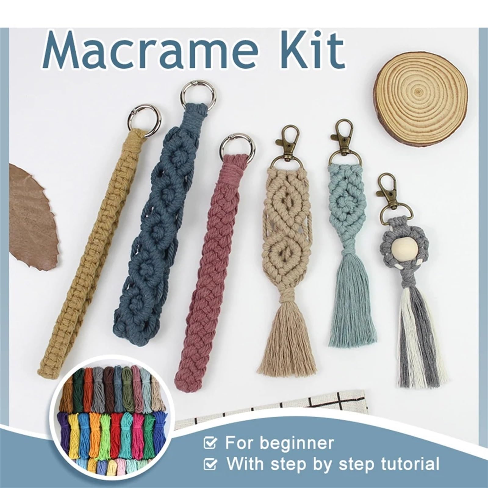 Kit De Macramé con Borlas De Bricolaje 4 Uds DIY Kit de macramé Llavero Kits de macramé for Principiantes DIY Llavero Material Bolsa para La DecoracióN del Hogar(Green)