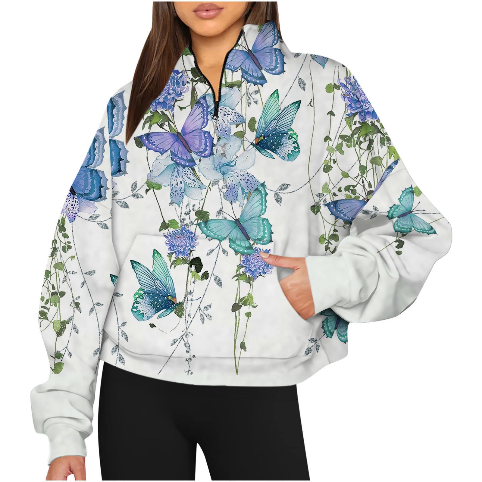Cethrio Fall Sweatshirt Womens Floral Print Graphic Hoodies Blouse Trendy Girls Shirt Casual Long Sleeve Pullover Tops