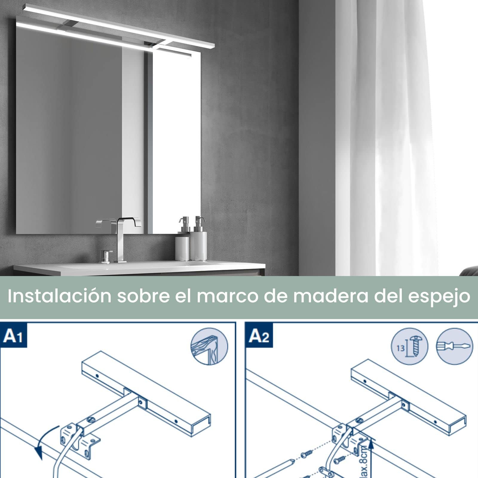 Aplike - Aplique Espejo Baño 15 cm Luz LED Pegasus, Luz Espejo Baño Blanca Fría (5700K), IP44 - Aplique Pegasus