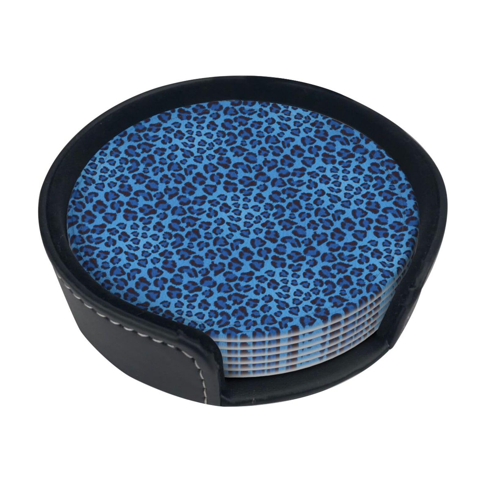 Leopard Skin Animal Print Round Coasters Set Of 6,Coaster For Tabletop Protection Home Bar Decor