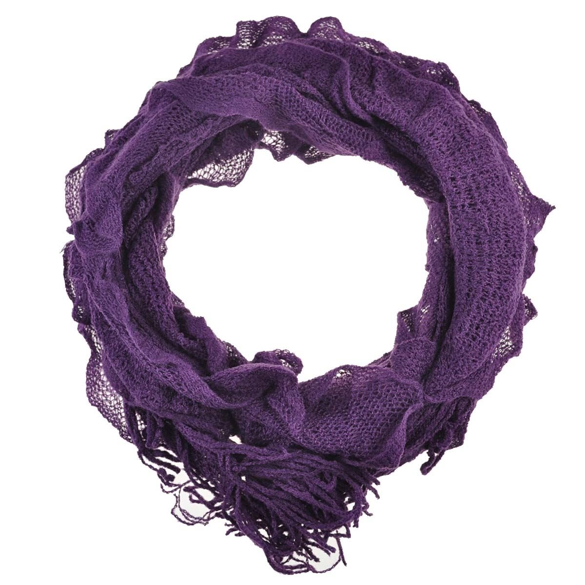 Basic Sense Ruffle, Knitted Light Weight, Elasticated Fabric, Autumn/Winter scarf, Oblong Shape, Purple