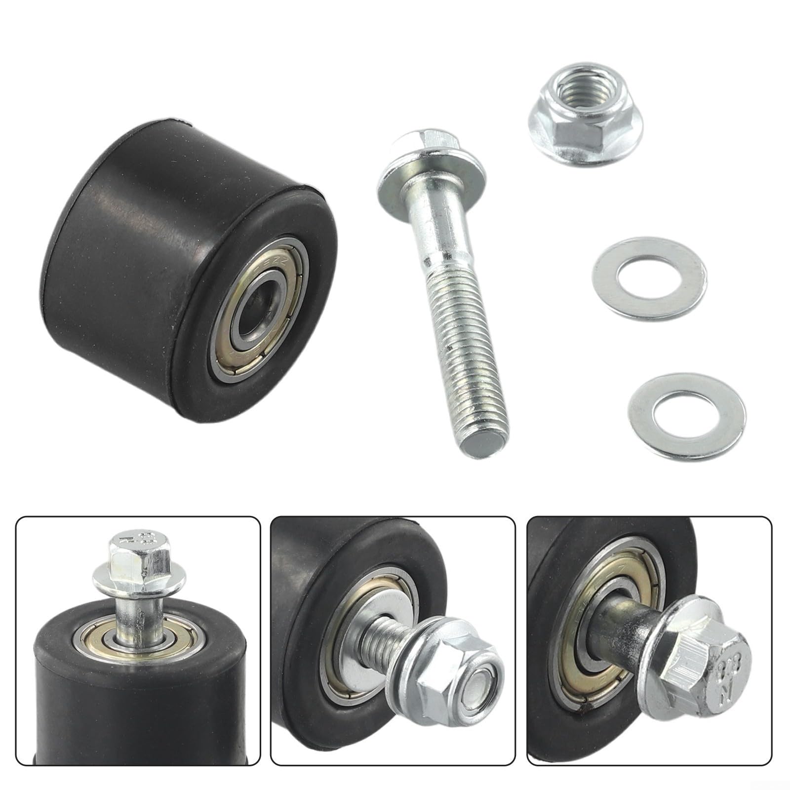 2 rodillos de cadena de motocicleta de 8 mm para YFM350 YFZ350 para BANSHEE, rueda guía superior inferior con pernos y juntas, material de goma, color negro