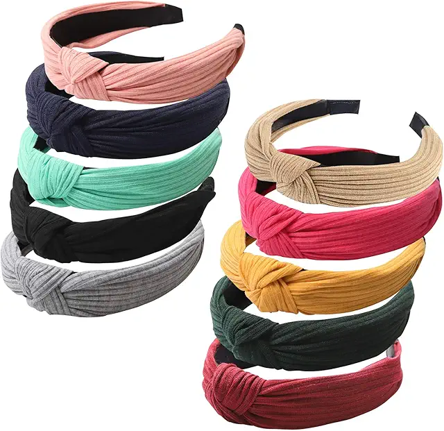 FOLAI Knotted Headbands for Women - 10 Pack Colorful Fabric Hair Accessories