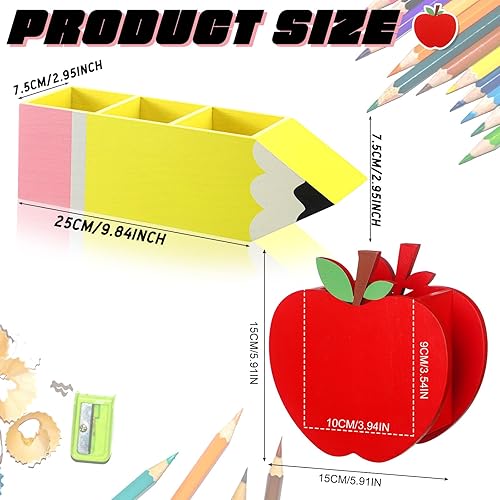 Miniatura 2 de Kisston 6 piezas de regalo para profesores de regreso a la escuela, con forma de lápiz de madera, organizador de soporte en forma de manzana, regalo