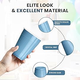 DecorRack Light Blue Plastic Cups, 12 oz Disposable Cups, Reusable Party Supplies (40 Count)